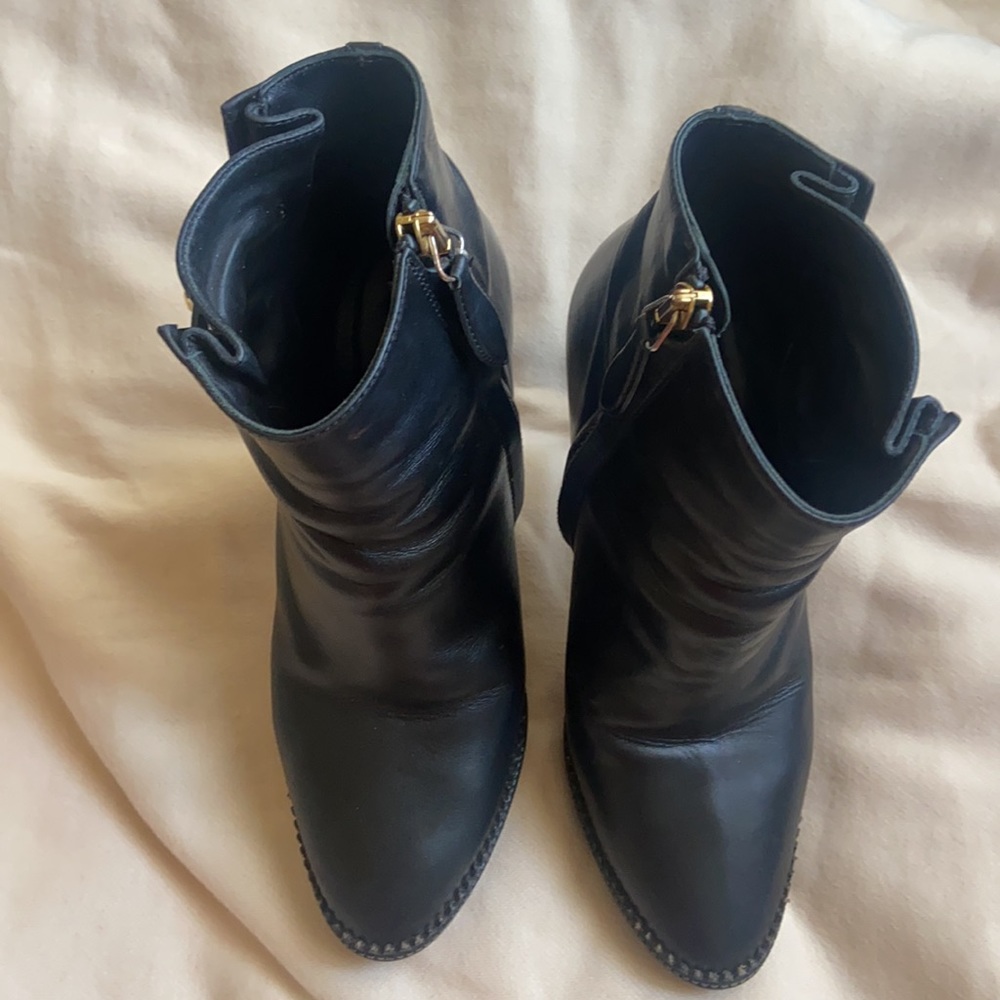 Burberry Black Leather Ankle Booties with Gold Buckle - Picture 3 of 16